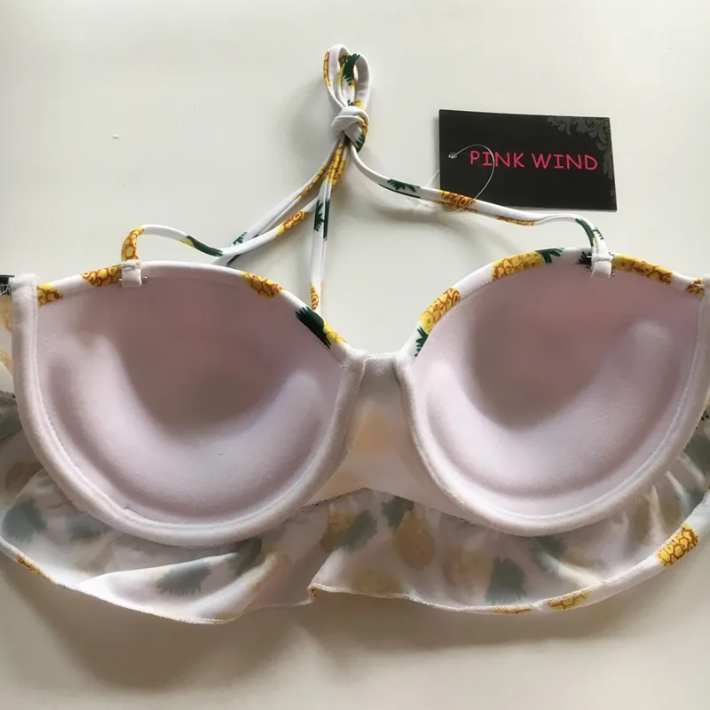 PINK WIND Tropical Yellow Pineapple Brazilian Bikini Set Bathing Suit Push Up Halter Bikinis Women Bandeau Swimwear Swimsuit | Женская
