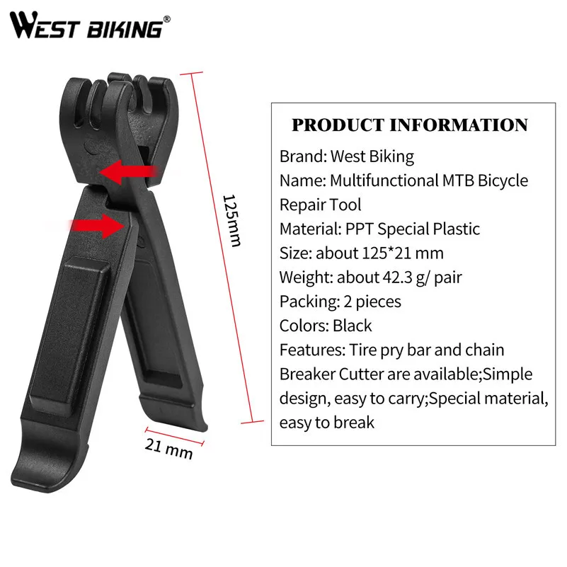 WEST BIKING рычаг для шин велосипеда, плоскогубцы для сноса ложка для шины, многофункциональные инструменты для ремонта велосипедных колес (art.: 7ac952166) - 7ac952166