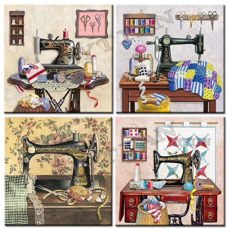 Швейная машина Настенная Наклейка в виде вышивки декор комнаты полная вышивка