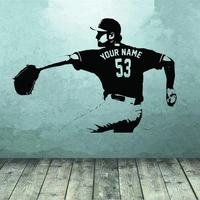 baseball player wall art decal sticker choose name number personalized home decor wall stickers for kids room boy bedroom a186