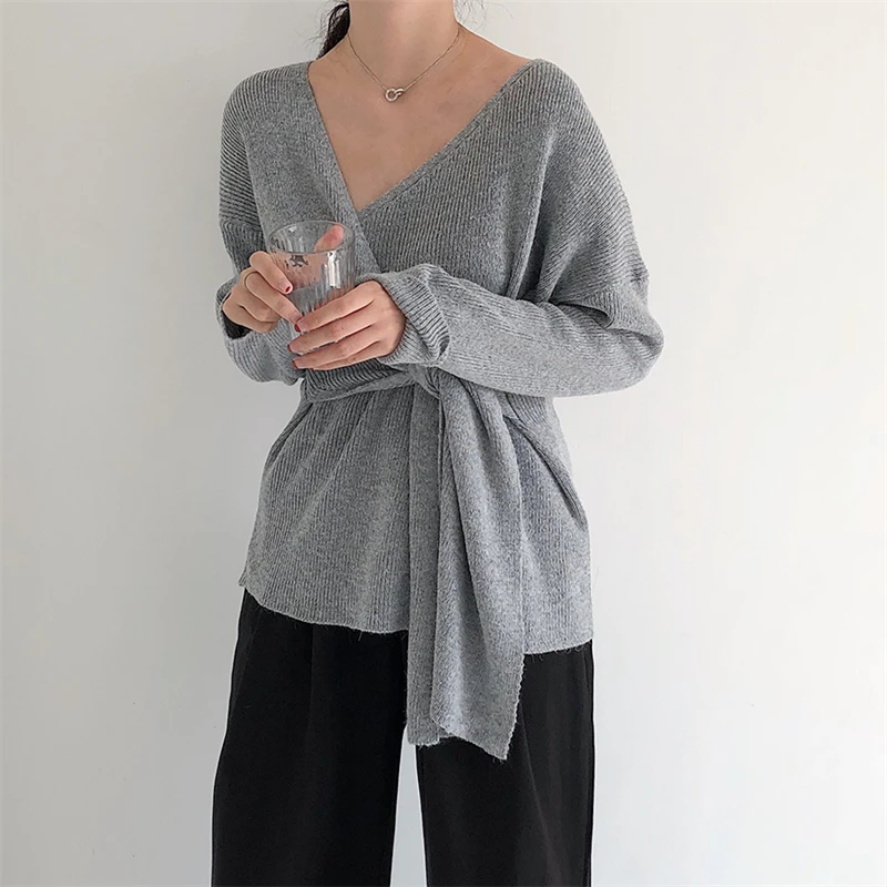 Женский вязаный свитер с длинным рукавом и v-образным вырезом Alien Kitty тонкий