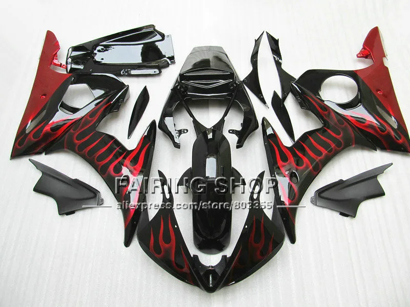 Красный Пламя в черном мотоцикле Обтекатель Набор для YAMAHA YZFR6 2003 2004 2005 обтекатели