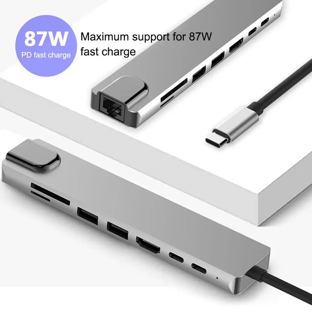 USB C концентратор 9 в 1 адаптер для Ethernet HDMI данных/PD Зарядка 3 Usb 0 SD/TF кардридер/3 5 мм