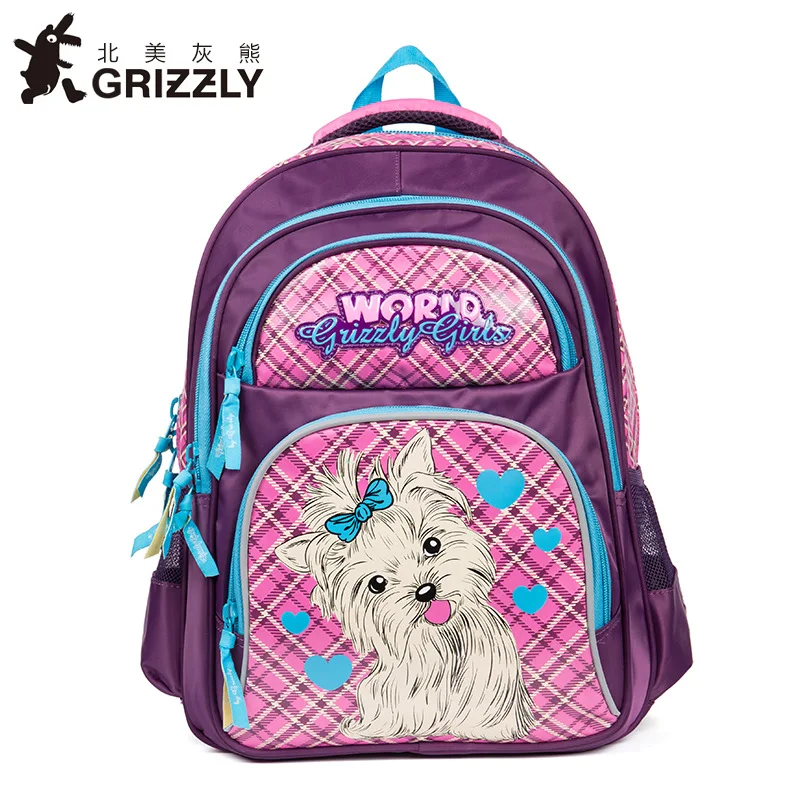Детский Школьный рюкзак GRIZZLY для девочек милые школьные сумки собак