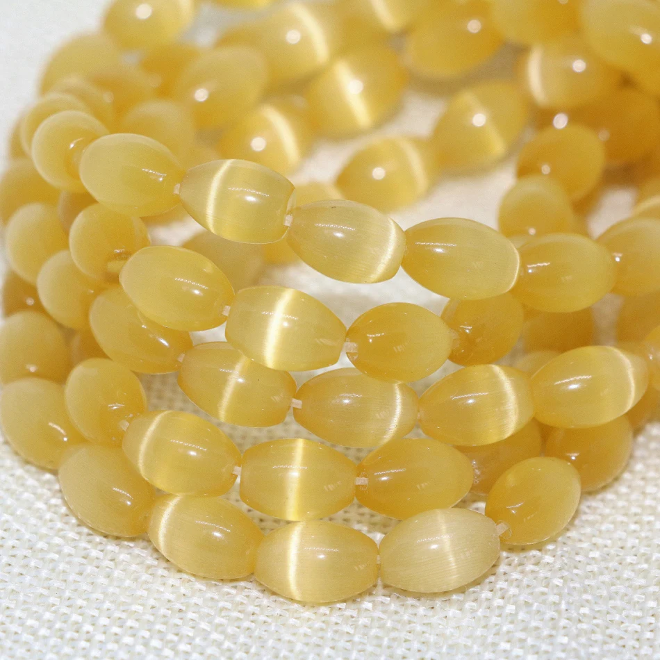 

Новинка, модный светильник, желтый опал, полукруглые бусины с драгоценными кристаллами, кошачьи глаза, рисовые бусины, ювелирные изделия 8х12...