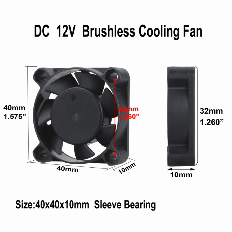 

Gdstime 3D Printer Fan 40mm x 10mm 2Pin DC Motor Brushless PC Cooling Fan 12V 4cm 4010 Cooler 100cm Wire 1M 40x40x10mm