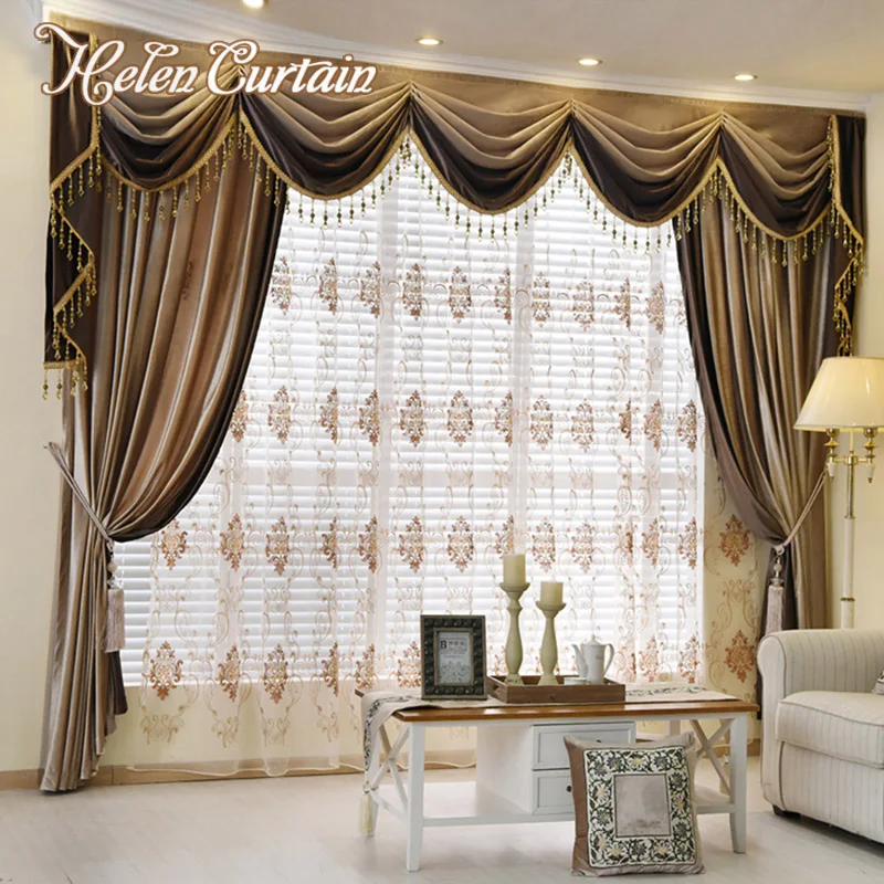 Комплект штор Хелен! Роскошные европейский дизайн сращивания Valance шторы для