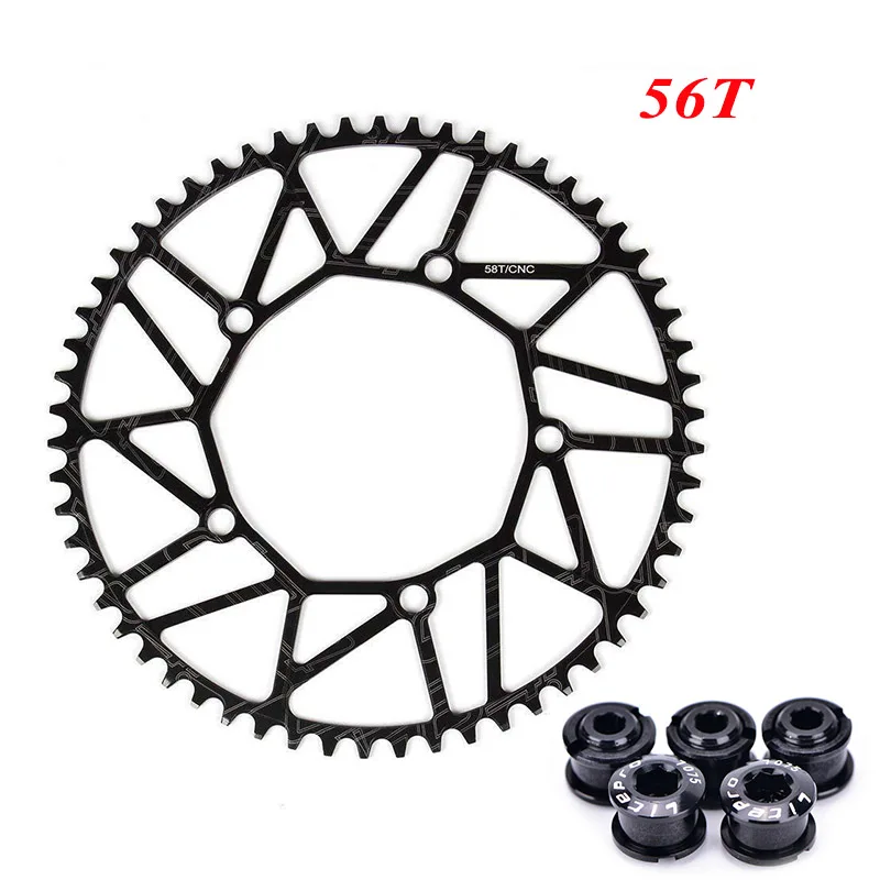 Black-56T Litepro BMX 130BCD цепное кольцо для велосипеда узкая широкая цепь Кольцо складной велосипедная Звездочка 50-58T дисковые цепные болты - Цвет: Black-56T