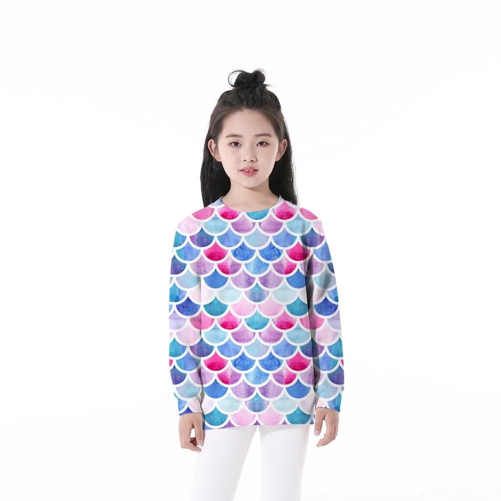 

Girls 4-12 Y Spring Autumn Hoodless Long Sleeve 3D Digital Print Fish Scales Pattern Hoodies Casual Loose Fit Girls Hoodies
