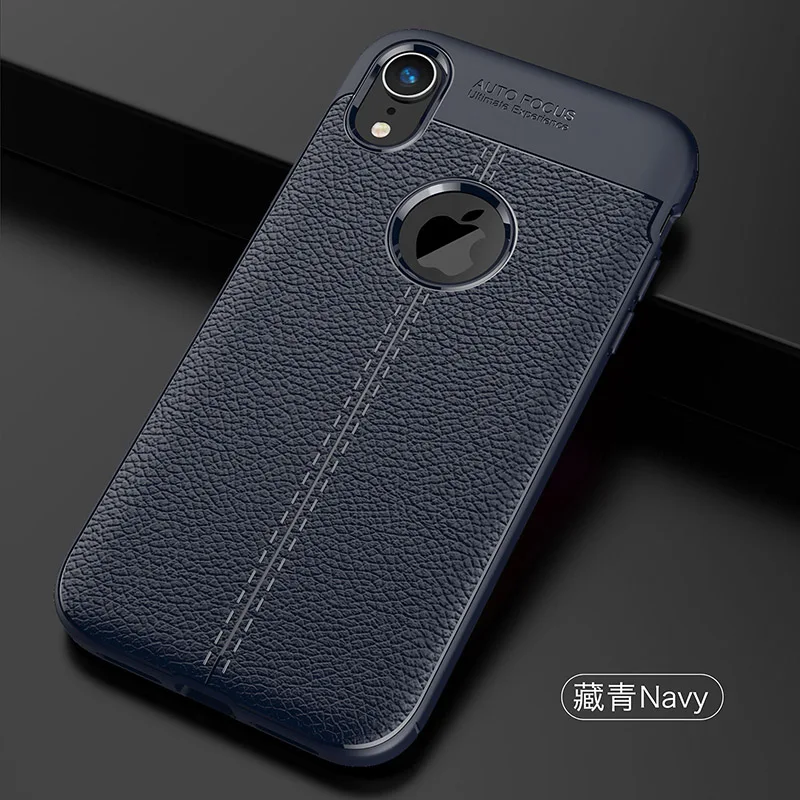 Navy Кожаный чехол из ТПУ с автофокусом для iPhone 7, мягкий силиконовый чехол для iPhone XS, Xs, Max, 5, 5S, SE, 6, 6s, 7, 8 Plus, Роскошный чехол на заднюю панель - Цвет: Navy