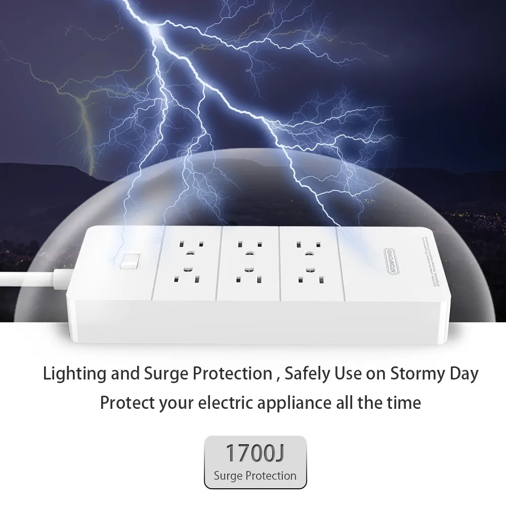 NTON Защита от перенапряжения 1850 Вт умная лента питания с 6 выходами и 5 USB 40 Вт Зарядное устройство энергосбережение для дома ETL (art.: 7b16adcf8) - 7b16adcf8