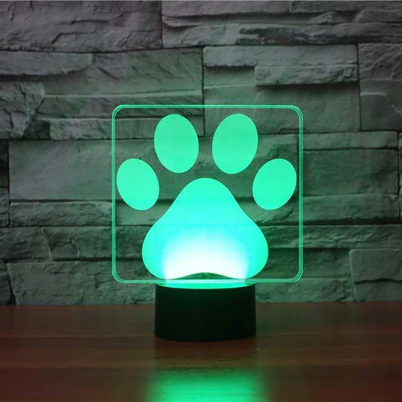 Собака Следы лап модель 3D светодиодный Настольный Светильник СВЕТОДИОДНЫЙ