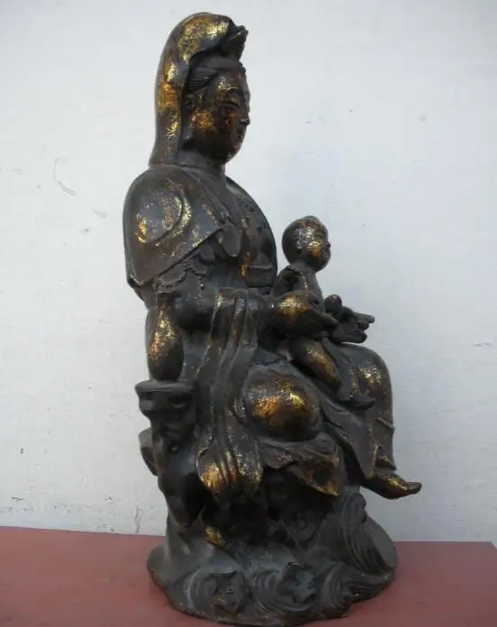 

free shipping S03460 Tibet Buddhism temple classical Bronze largess Boy son Kwan-Yin Buddha Statue