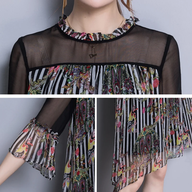Women Summer Print Dress Korean style Three Quarter sleeves Chiffon Vestidos New Female Loose Vestido Party Dresses WKM807 | Женская