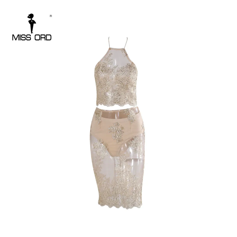 Женское платье без рукавов Missord белое кружевное золотого цвета 2 шт. бесплатная