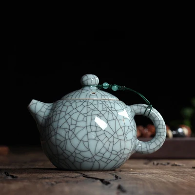 Ge Kiln Blue Line 230 мл Горячая хрустящая глазурь Brother Kiln Longquan Celadon Zisha керамика Искусство большой емкости Исин глина антикварный фарфоровый чайник - Цвет: Ge Kiln Blue Line