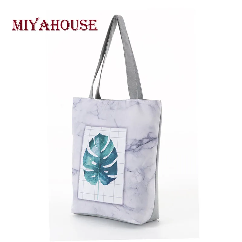Miyahouse Женская пляжная сумка с принтом зеленых листьев холщовые сумки-тоуты