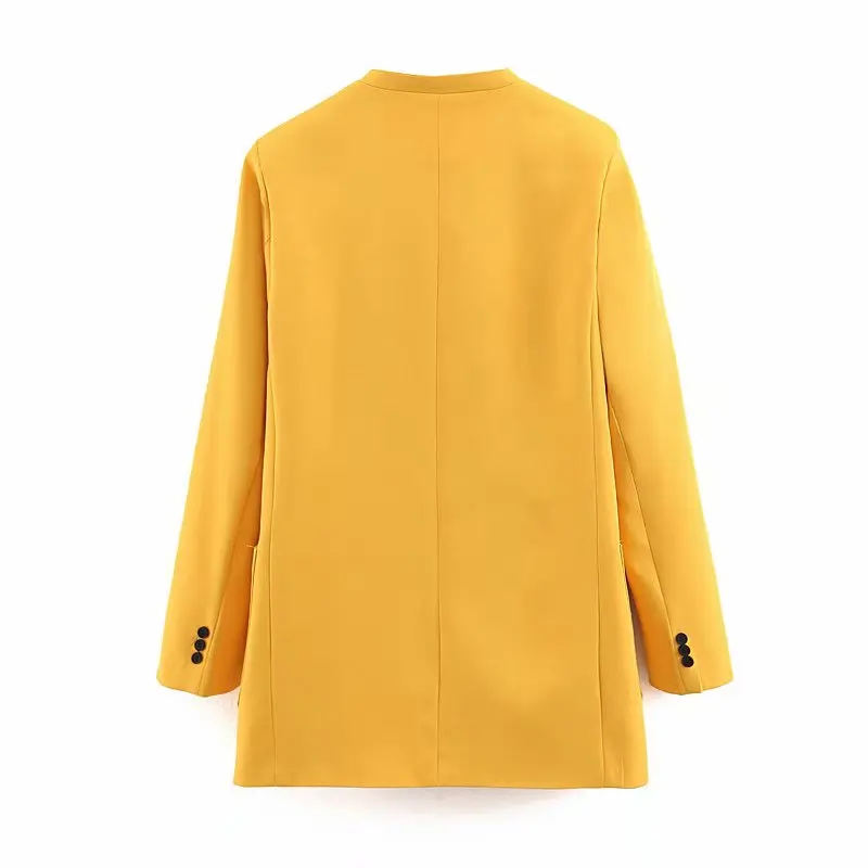 Женский двубортный пиджак однотонный с v-образным вырезом для работы | Женская
