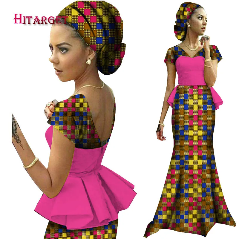 Африканские платья для женщин Vestidos Kanga одежда африканская Дашики восковая печать сращивание драпированные платья с аксессуарами одежда WY1240 - Цвет: 13