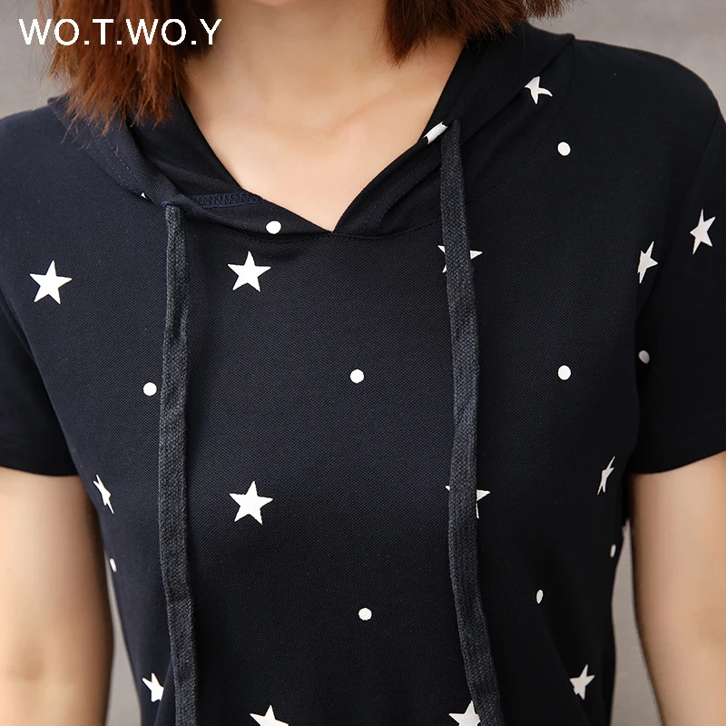 WOTWOY новое платье с капюшоном и принтом звезд для женщин 2018 летние Прямые