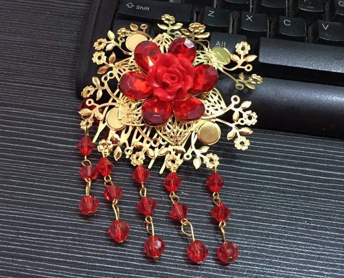 HIMSTORY Свадебный китайский традиционный золотой тон красная розовая бусина