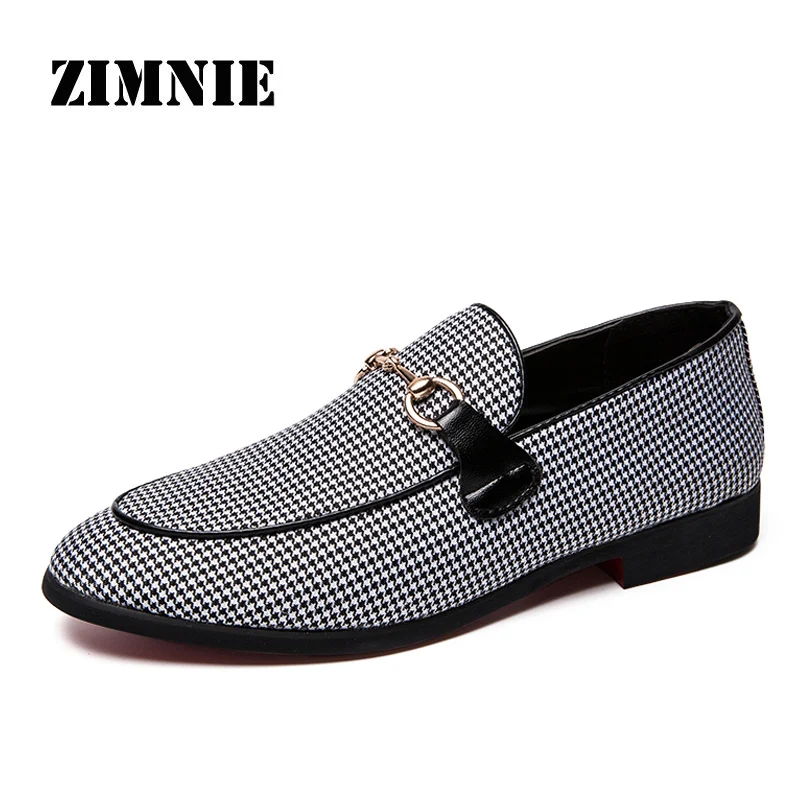 Black White ZIMNIE/брендовые Модные Мужские модельные туфли с узором «гусиные лапки»; Высококачественная деловая обувь ручной работы; свадебные вечерние туфли; размеры 38-47 - Цвет: Black White