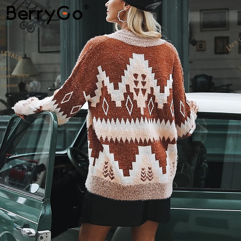 BerryGo 2018 винтажный геометрический осенний свитер Женский Повседневный пуловер с