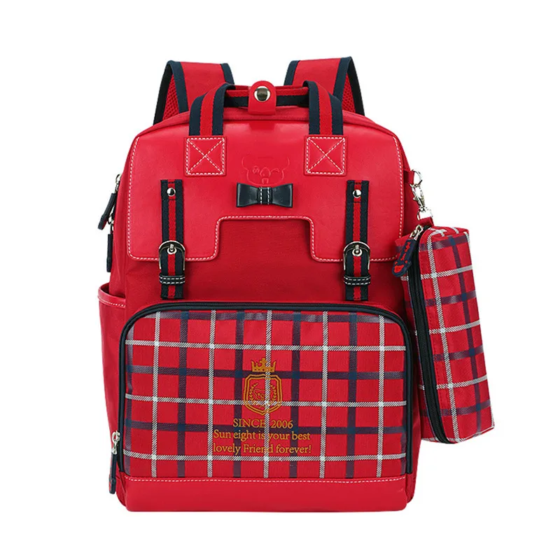"Детский школьный портфель для девочек 1 - 6 классов, бумажный дышащий рюкзак на плечо для учеников, милая клетчатая школьная сумка"