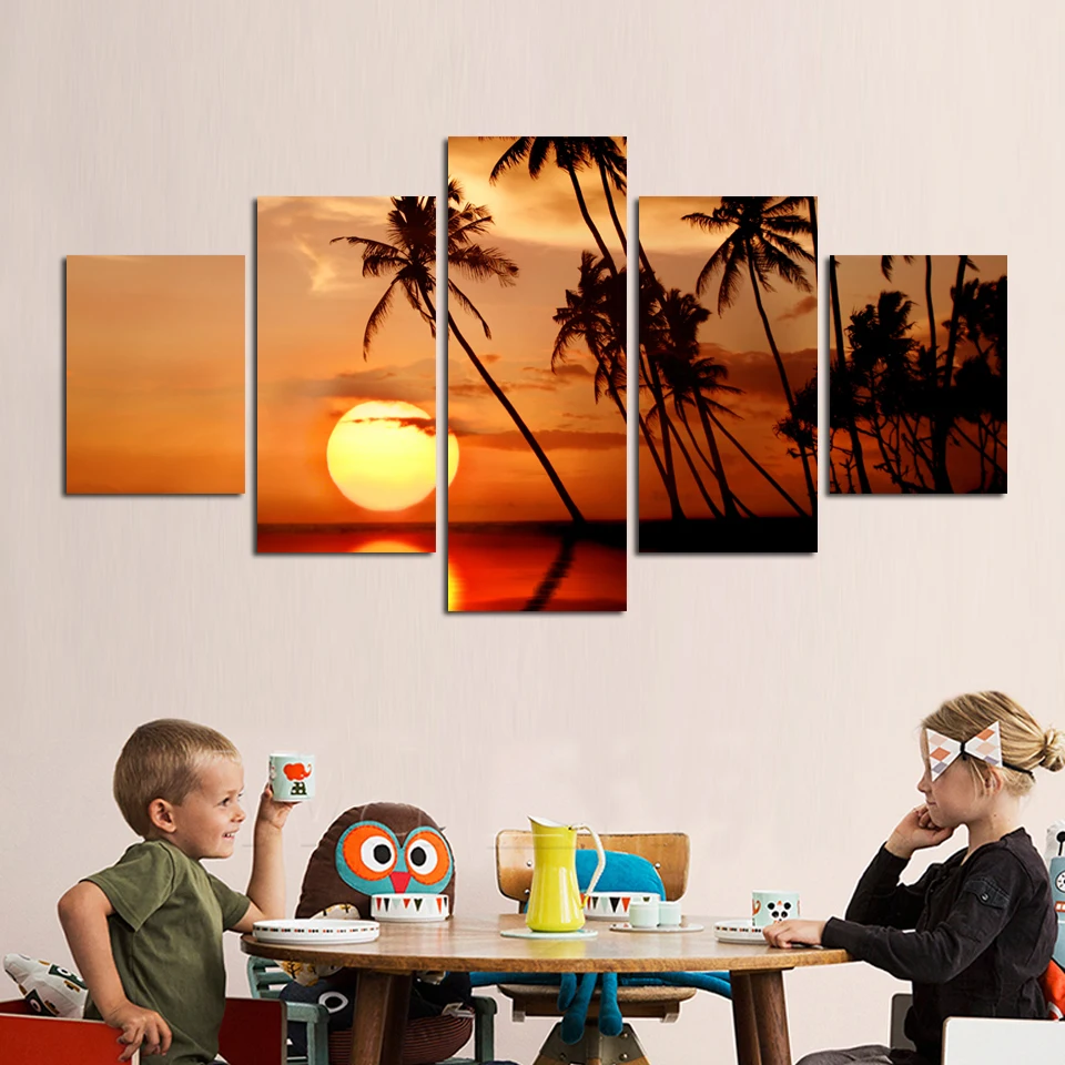 

No Frame Seaview Landscape Canvas Painting Sunset coconut trees Home Decor Sea Beach Wall art for living room FA107