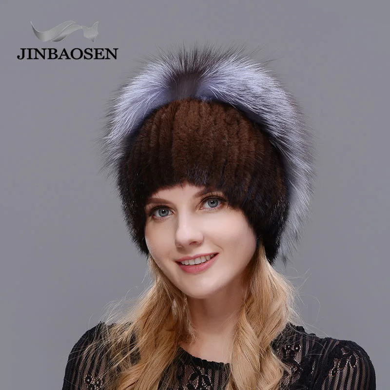 JINBAOSEN новая стильная меховая шапка черная Оптовая норковая с лисьим мехом зимняя