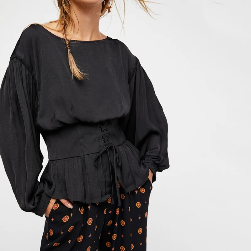 Женская блузка HDY Haoduoyi белая/черная с длинным рукавом|loose blouse|elegant topshirt women |
