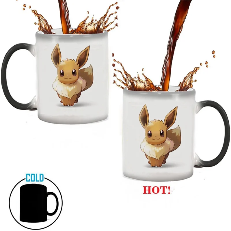 Милая фигурка Eevee керамическая кофейная чашка 350 мл мультфильм Покемон меняющая цвет кружка Тепло раскрывает волшебное молоко чайная чашка