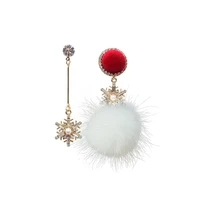 hotsale asymmetrical earrings snow fur pom pom christmas earrings mink fur ball pendant drop earring for women