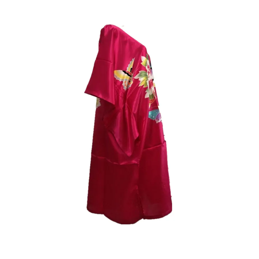 Ярко розовый один размер Женский банный халат из искусственного шелка летнее