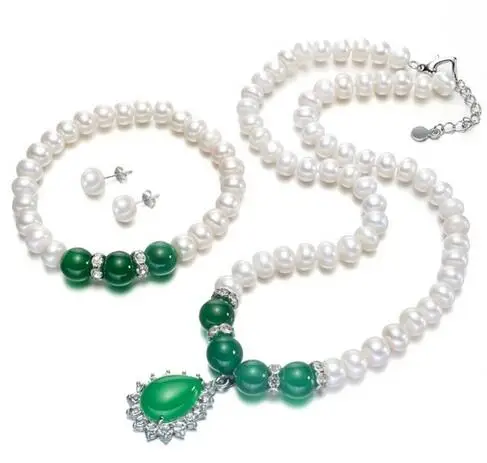 

Продажа ювелирных изделий> 8-9 мм класса ААА натуральный культивированный настоящий пресноводный жемчуг набор украшений для женщин жемчужн...