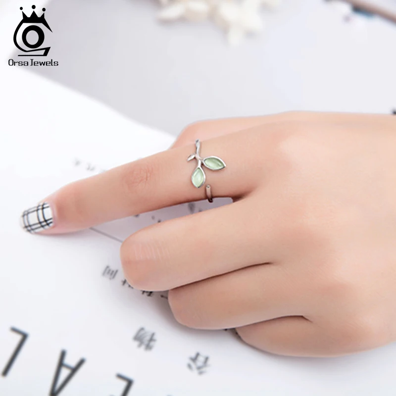 ORSA JEWELS женские серебряные Ювелирные наборы из натуральной 925 пробы с узором в виде листьев и камнями кошачий глаз вечерние кольца и серьги SS21-5
