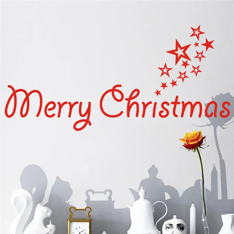 Merry Christmas Quotes With Star Wall Sticker For Store Office House Decoration Diy Vinyl Home Decals Xmas Festival Mural Art | Дом и сад