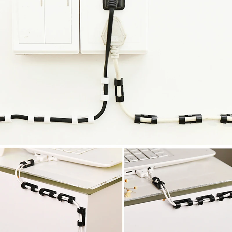 20Pc Cable Cord Wire Line Organizer Clips Fixer Fastener Tidy Holder Desk Wall Organiser Tie Adhesive Clamp | Дом и сад