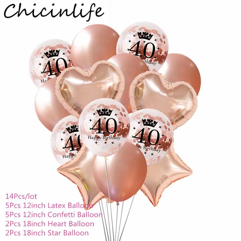 Chicinlife 12 дюймов Rosegold 30 40 50 лет конфетти воздушные шары для взрослых с днем рождения Юбилей шары Декор поставки - Цвет: 40