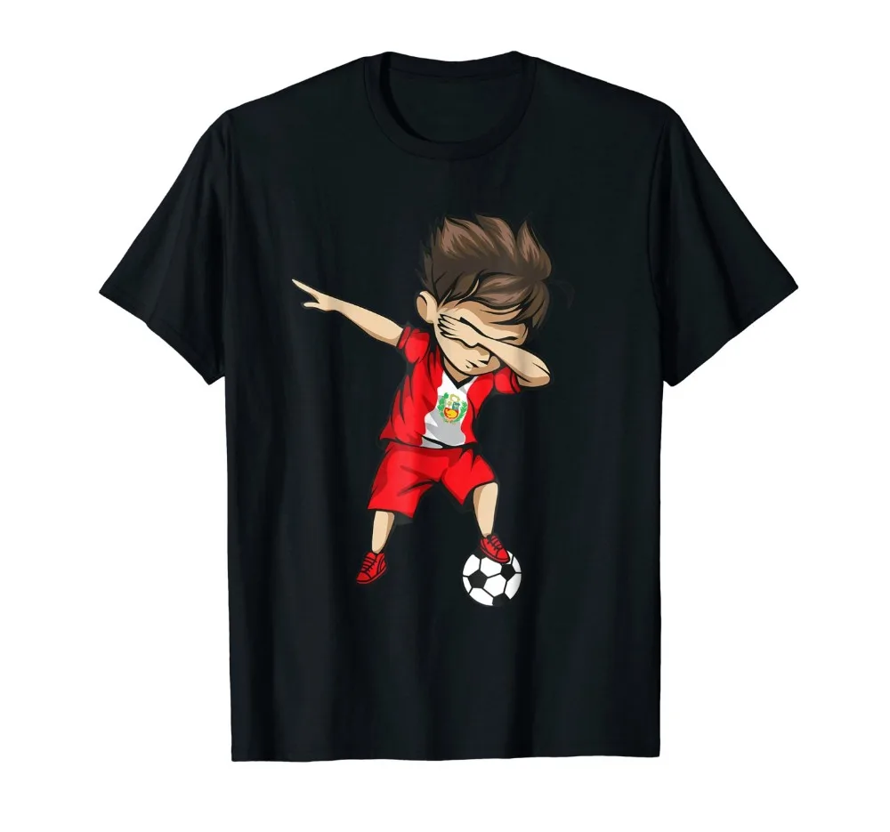 

Newest 2019 Fashion 100% Cotton Short Sleeve O-Neck Dabbing Soccerer Boy Peru Jersey Shirt - Peruvian Footballer Homme