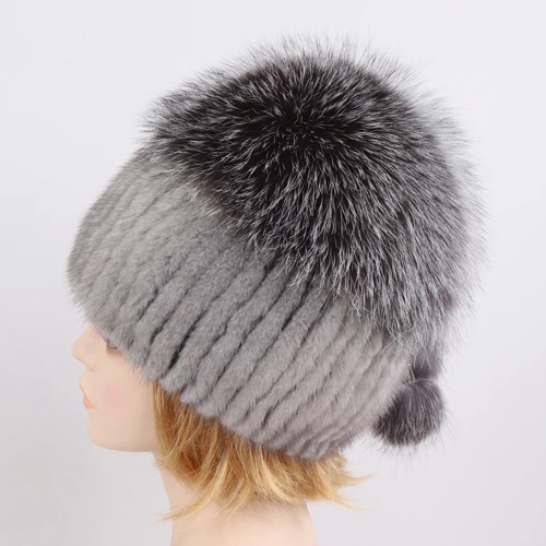 LIGHT GREY Новое поступление, роскошные женские импортные шапки из натурального меха норки, женские зимние теплые шапки из хорошего эластичного меха норки, Пушистая Шапка из меха серебристой лисы - Цвет: LIGHT GREY