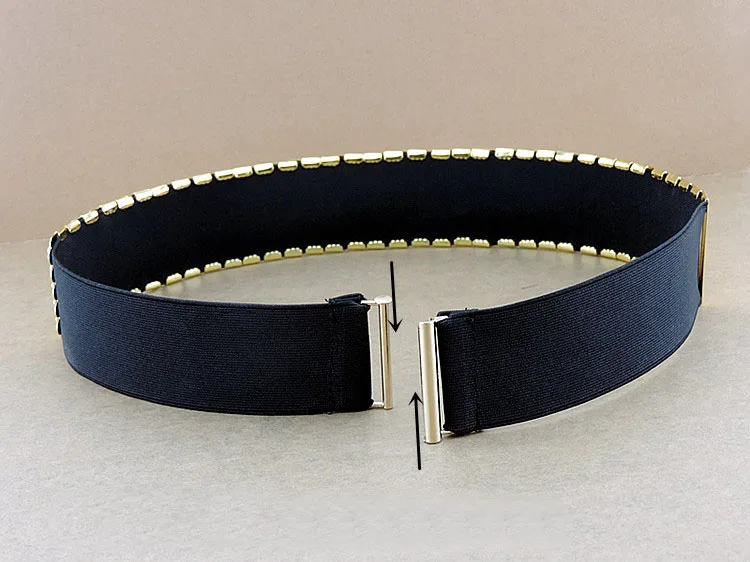 Модный металлический широкий эластичный черный ремень Женский Золотой