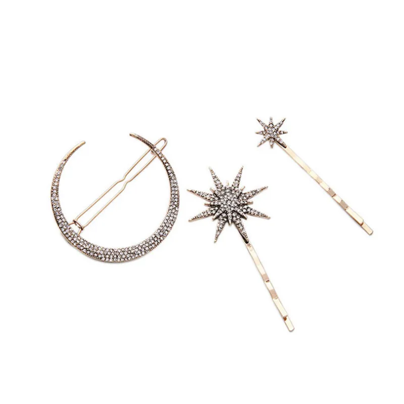 Заколка пряжка для волос с кристаллами золотого цвета|wedding hair accessories|star barretteclip
