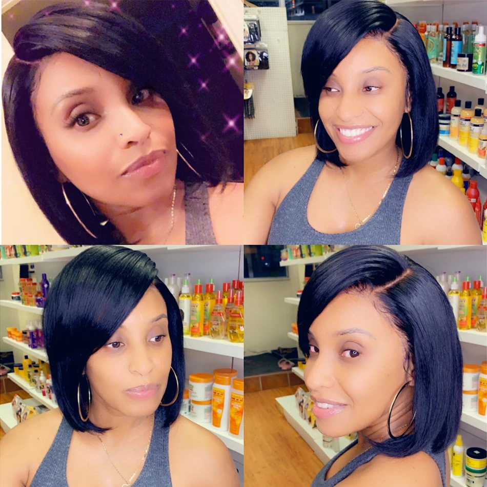 Прямые короткие парики Yaki из натуральных волос на шнурках перламутровые с