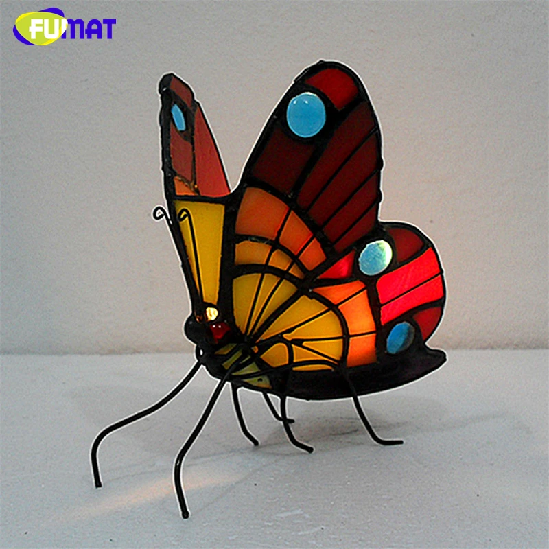 

FUMAT Tiffany Butterfly Stained Glass Candle Holder Bedroom Bedside Night Light Tealight Holder Home Deco Atmosphere Lighting