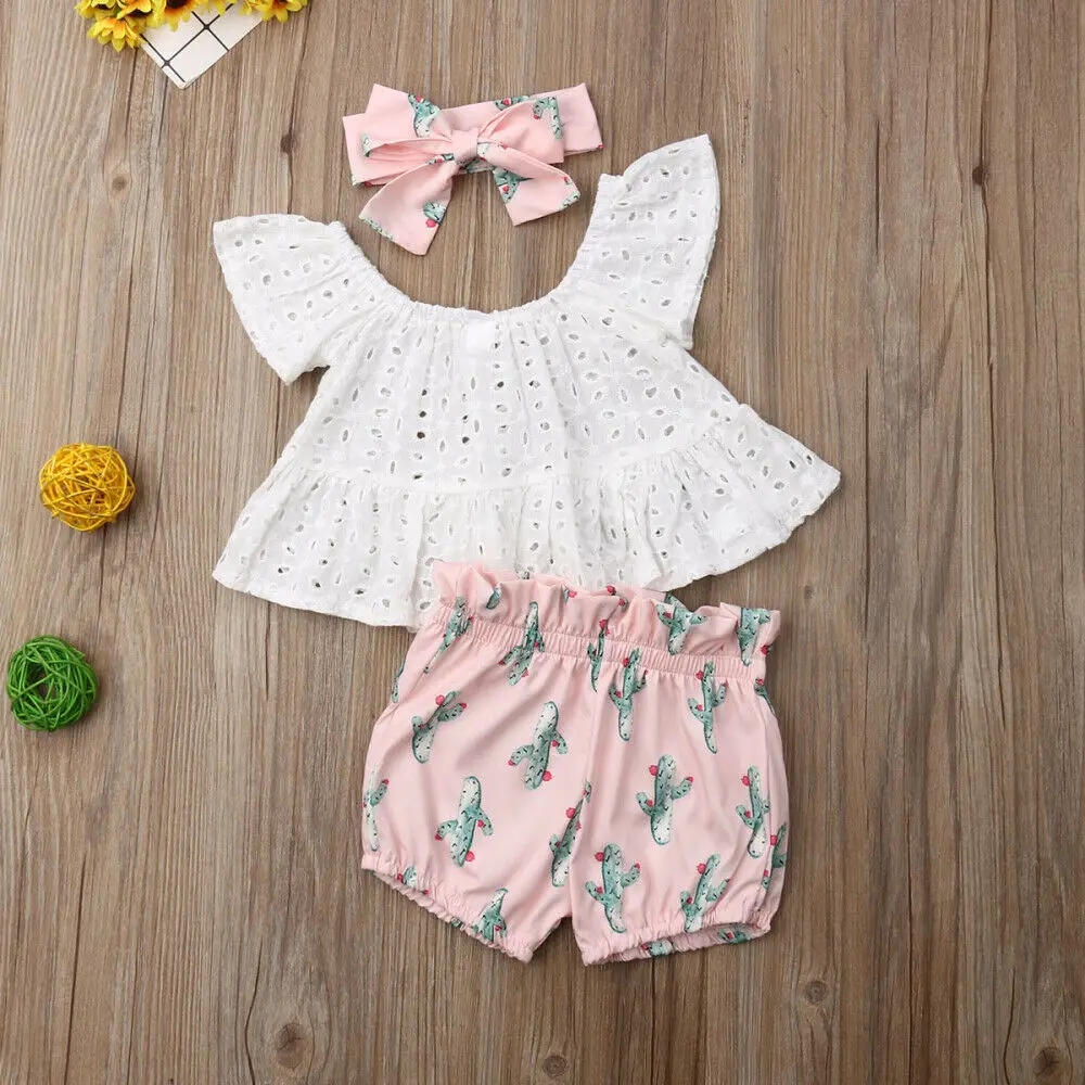 Комплект одежды из 3 предметов для новорожденных девочек кружевной топ с