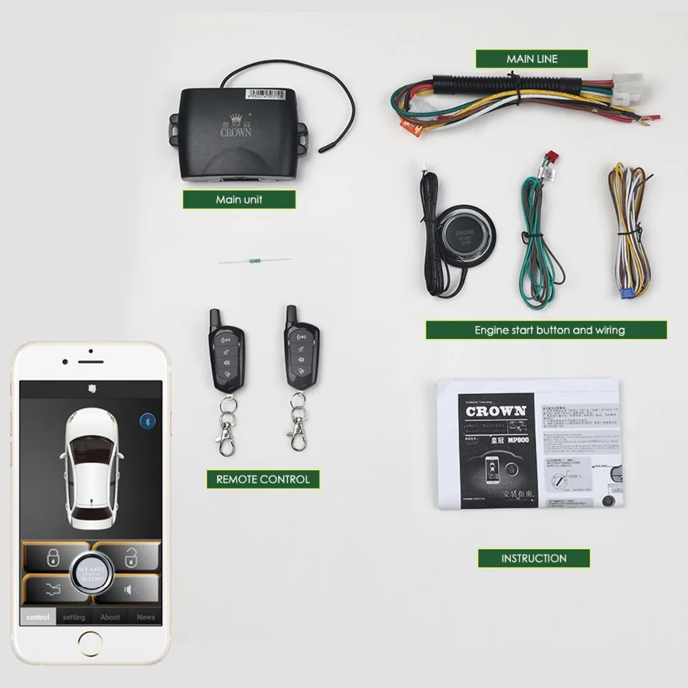

SmartPhone Remote Start PKE Start Stop Self-Motion Control Car One Button Shake keyless entry Two Switch Central Locking