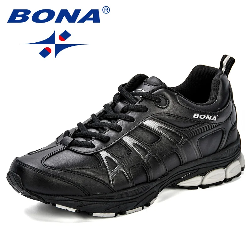 Black silver grey BONA классический стиль мужские кроссовки из микрофибры Мужская Спортивная обувь уличная беговая Обувь прочная, долговечная подошва светильник кроссовки - Цвет: Black silver grey