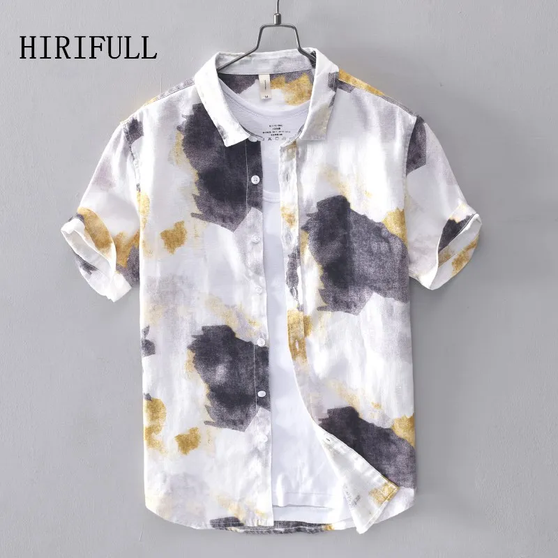 Camisa Masculina Summer Short Sleeve Camouflage Shirts Men Hawaii Casual High Quality 100% Linen Loose Mens Shirt Camisas Hombre | Мужская
