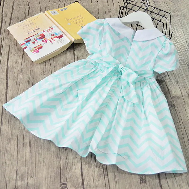 Kids Girls Stripes Bow Dress Summer Candy Pink Blue Color Cute Children Fashion Ruffles Party | Детская одежда и обувь